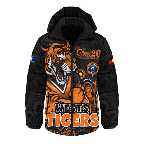 Wests Tigers Hooded Padded Jacket NAIDOC Week Strength Of Sacred Spirit