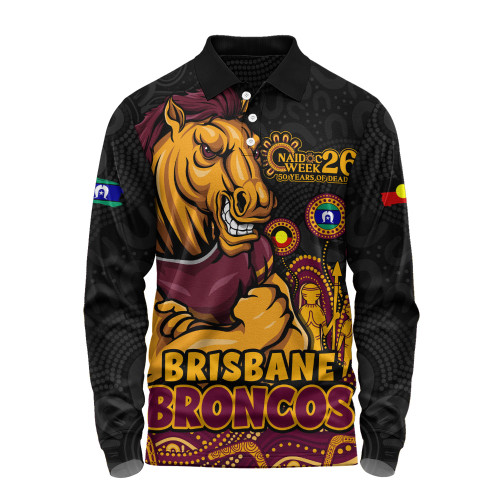 Brisbane Broncos Long Sleeve Polo Shirt NAIDOC Week Strength Of Sacred Spirit