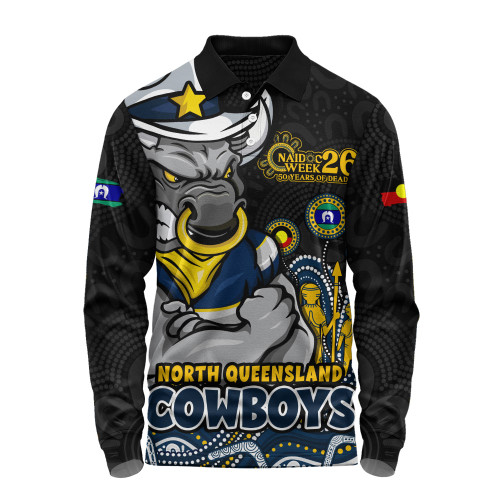 North Queensland Cowboys Long Sleeve Polo Shirt NAIDOC Week Strength Of Sacred Spirit