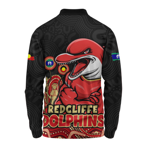 Redcliffe Dolphins Long Sleeve Polo Shirt NAIDOC Week Strength Of Sacred Spirit