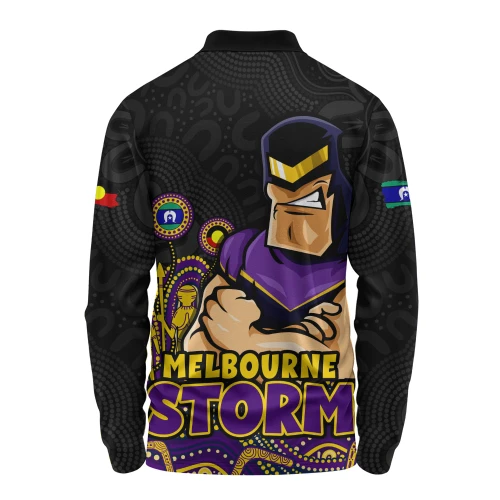 Melbourne Storm Long Sleeve Polo Shirt NAIDOC Week Strength Of Sacred Spirit