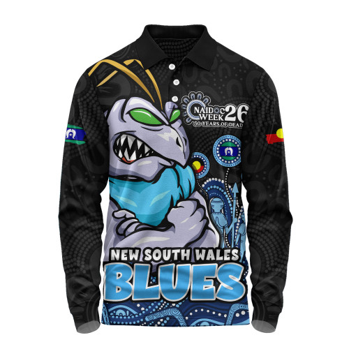 New South Wales Blues Long Sleeve Polo Shirt NAIDOC Week Strength Of Sacred Spirit