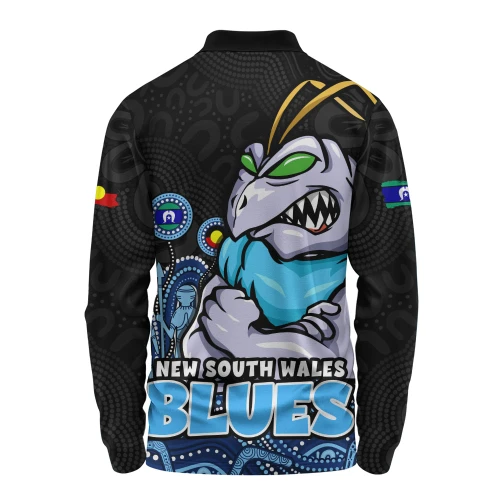 New South Wales Blues Long Sleeve Polo Shirt NAIDOC Week Strength Of Sacred Spirit