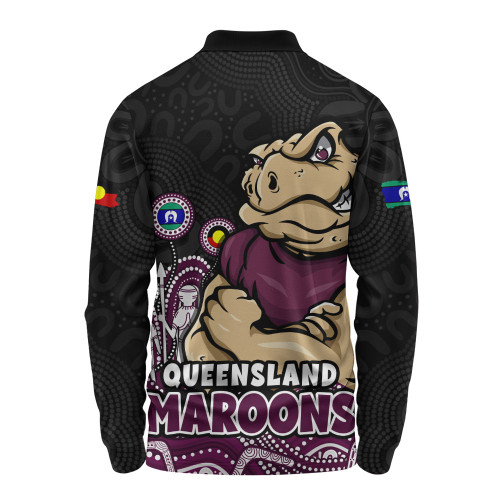 Queensland Maroons Long Sleeve Polo Shirt NAIDOC Week Strength Of Sacred Spirit