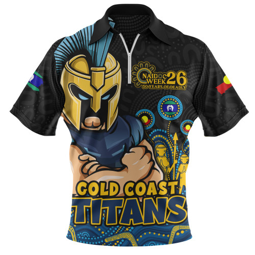 Gold Coast Titans Zip Polo Shirt NAIDOC Week Strength Of Sacred Spirit