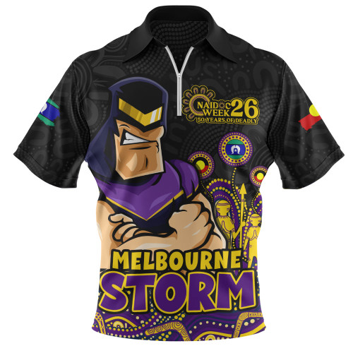 Melbourne Storm Zip Polo Shirt NAIDOC Week Strength Of Sacred Spirit