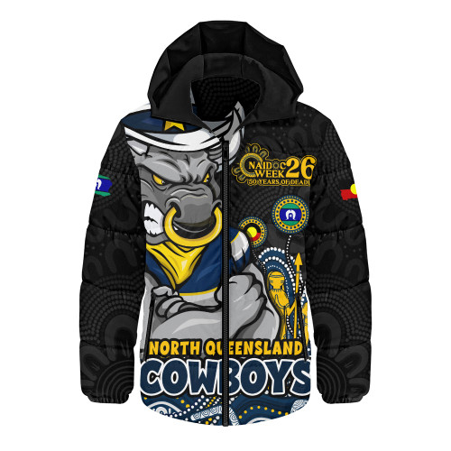 North Queensland Cowboys Hooded Padded Jacket NAIDOC Week Strength Of Sacred Spirit