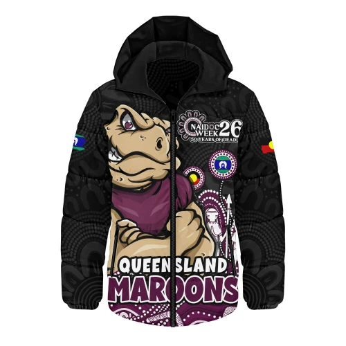 Queensland Maroons Hooded Padded Jacket NAIDOC Week Strength Of Sacred Spirit