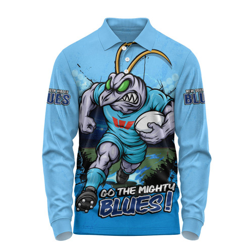 New South Wales Blues Long Sleeve Polo Shirt Game Day Warrior Battle Spirit