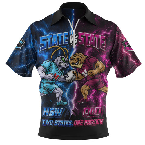 New South Wales Blues Zip Polo Shirt Two States One Passion Game Day