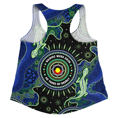 Indigenous Australian Aboriginal Women Racerback Singlet Sacred Tracks Of Lizard Naidoc Spirit