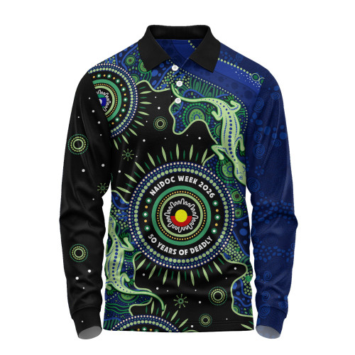 Indigenous Australian Aboriginal Long Sleeve Polo Shirt Sacred Tracks Of Lizard Naidoc Spirit