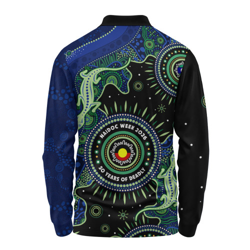 Indigenous Australian Aboriginal Long Sleeve Polo Shirt Sacred Tracks Of Lizard Naidoc Spirit