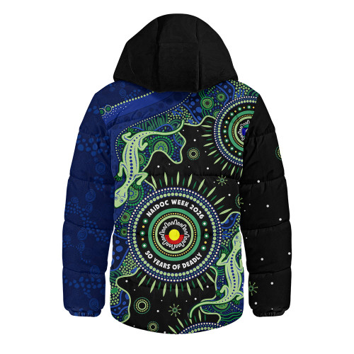 Indigenous Australian Aboriginal Hooded Padded Jacket Sacred Tracks Of Lizard Naidoc Spirit