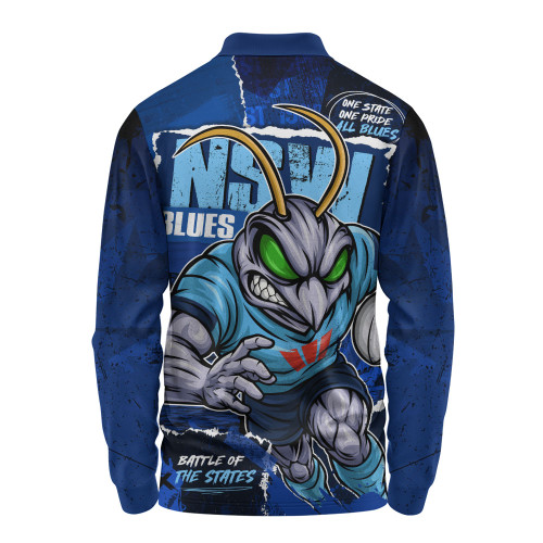 New South Wales Blues Long Sleeve Polo Shirt Ripped Origin Power Unleashed