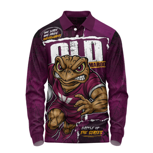 Queensland Maroons Long Sleeve Polo Shirt Ripped Origin Power Unleashed