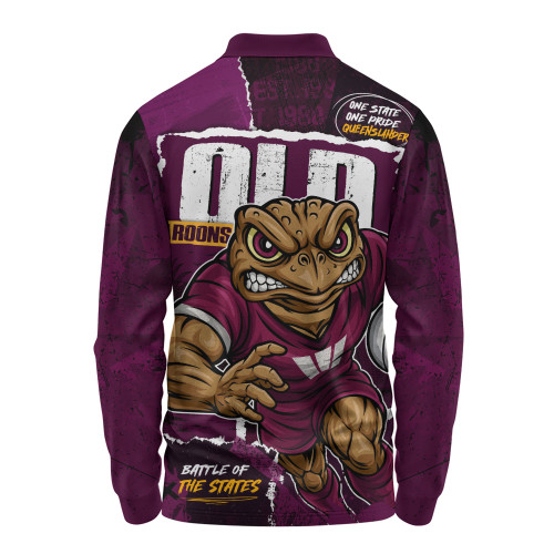 Queensland Maroons Long Sleeve Polo Shirt Ripped Origin Power Unleashed