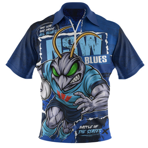 New South Wales Blues Zip Polo Shirt Ripped Origin Power Unleashed