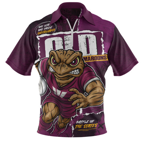 Queensland Maroons Zip Polo Shirt Ripped Origin Power Unleashed
