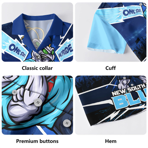 New South Wales Blues Hawaiian Shirt Cracked Origin Fury Rise