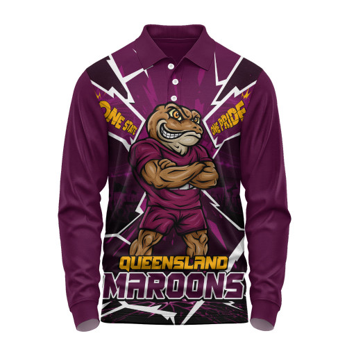 Queensland Maroons Long Sleeve Polo Shirt Cracked Origin Fury Rise