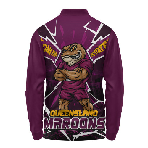 Queensland Maroons Long Sleeve Polo Shirt Cracked Origin Fury Rise