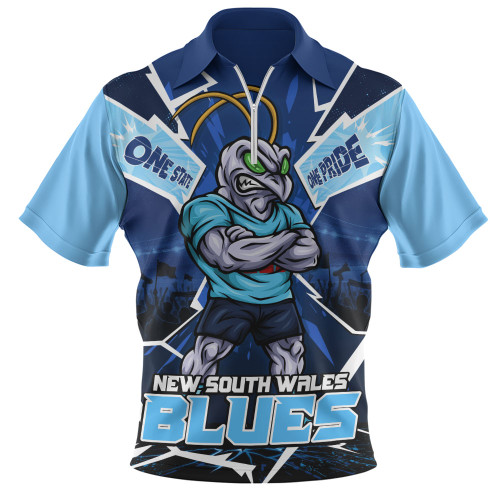 New South Wales Blues Zip Polo Shirt Cracked Origin Fury Rise
