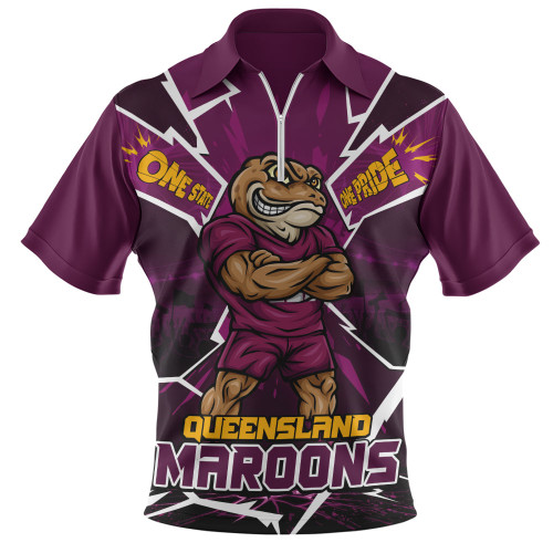 Queensland Maroons Zip Polo Shirt Cracked Origin Fury Rise