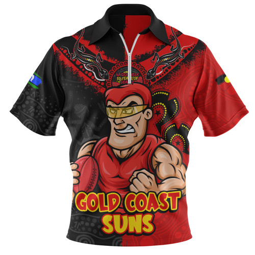 Gold Coast SUNS Zip Polo Shirt NAIDOC Week One Spirit One Pride