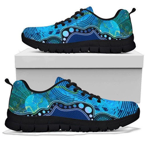 Australia Aboriginal Inspired Sneakers - Australia Indigenous Flag Circle Dot Painting Art (Blue) Australia Aboriginal Inspired Sneakers - Australia Indigenous Flag Circle Dot Painting Art (Blue)