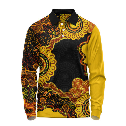 Indigenous Australian Aboriginal Long Sleeve Polo Shirt Connected By Flow And Spirit