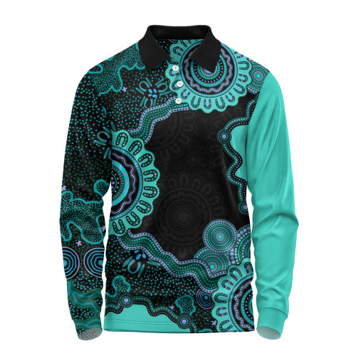 Indigenous Australian Aboriginal Long Sleeve Polo Shirt Connected By Flow And Spirit