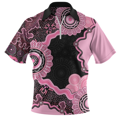 Indigenous Australian Aboriginal Zip Polo Shirt Connected By Flow And Spirit