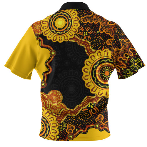 Indigenous Australian Aboriginal Zip Polo Shirt Connected By Flow And Spirit