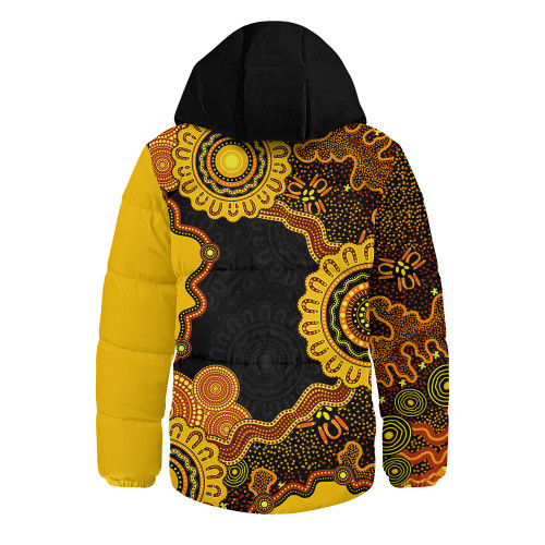 Indigenous Australian Aboriginal Hooded Padded Jacket Connected By Flow And Spirit