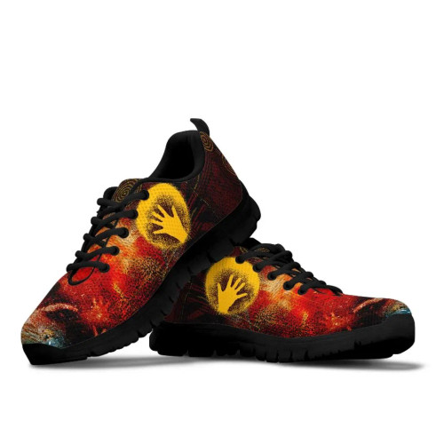 Australia Aboriginal Inspired Sneakers - Indigenous Flag Hand Art Australia Aboriginal Inspired Sneakers - Indigenous Flag Hand Art