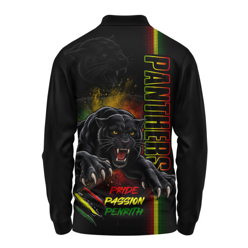 Penrith Panthers Long Sleeve Polo Shirt 60 Seasons Of Roaring Pride