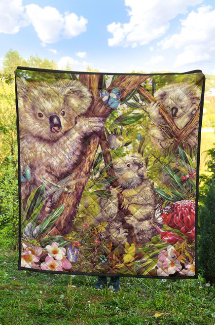 Australia Quilt - 3D Koala with Waratah Flower Quilt