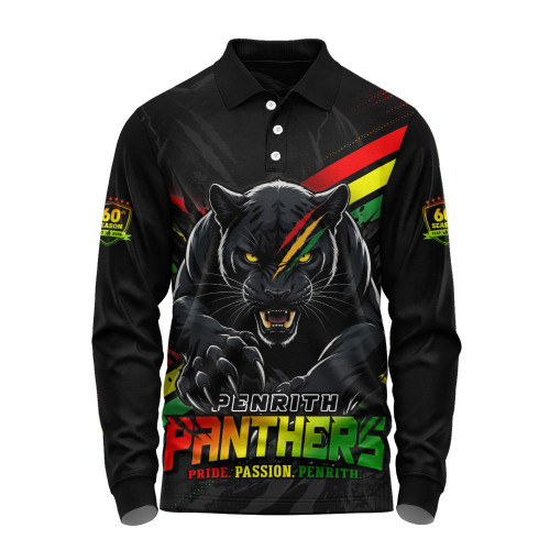 Penrith Panthers Long Sleeve Polo Shirt Breaking Limits Through 60 Seasons