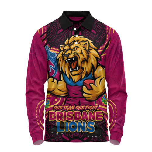 Brisbane Lions Long Sleeve Polo Shirt One Team One Fight
