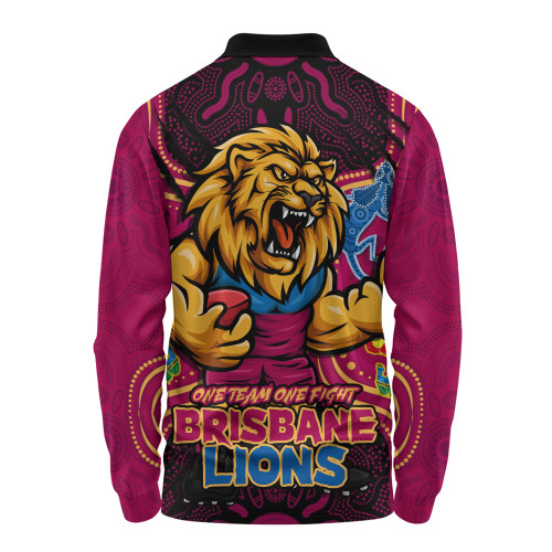 Brisbane Lions Long Sleeve Polo Shirt One Team One Fight