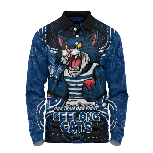 Geelong Cats Long Sleeve Polo Shirt One Team One Fight