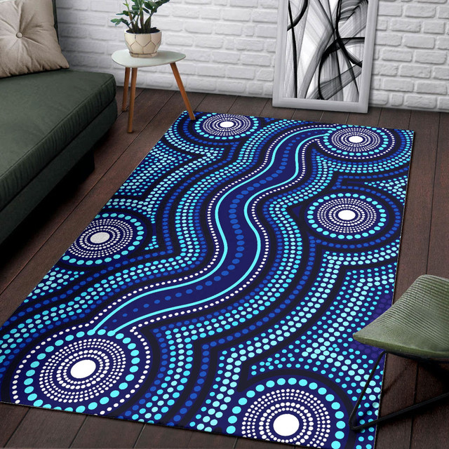 Australia Aboriginal Area Rug - Dot art aboriginal blue background
