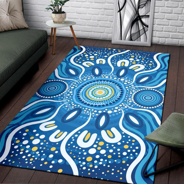 Australia Aboriginal Area Rug - Indigenous Dot Art Painting Blue Patterns