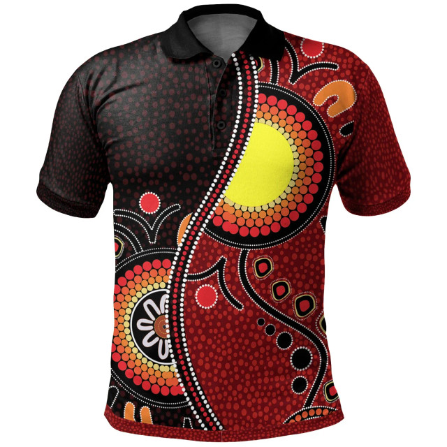 Australia Aboriginal Polo Shirt - Australia Flag Dot Painting Art