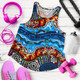 Australia Women Racerback Tank - Aboriginal Lizard Dot Painting Blue Wave