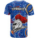 Newcastle Knights T-shirt - Custom Indigenous Newcastle Knights Footprint (Blue)