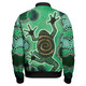 Australia Aboriginal Bomber Jacket - Indigenous Green Frog Watercolor Dot Art Painting