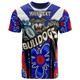 Bulldogs Rugby T- Shirt - Custom Bulldogs Rugby Ball With Contemporary Style Of Aboriginal Painting T- Shirt
