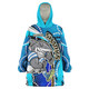 Sharks Rugby Snug Hoodie - Custom Sharks With Rugby Ball And Aboriginal Dot Design Blue Background Oodie Blanket